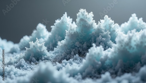 Abstract close up of crystalline ice formations with soft blue and white hues under subtle lighting, creating a