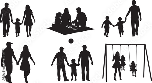 Family Silhouettes in Various Settings and Activities Together
