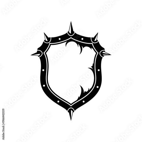 A Gothic shield with spiked corners and elegant curvature is displayed on a white background.