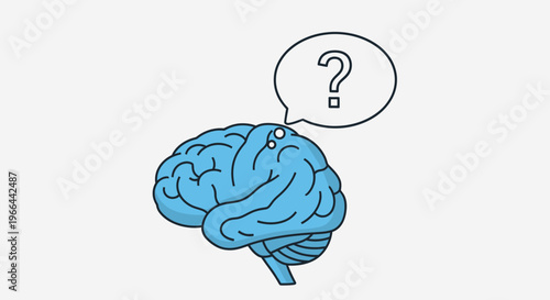Blue cartoon brain with question mark.