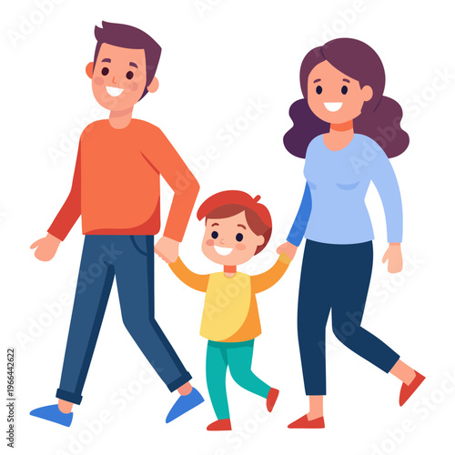 Happy Family Walking Vector Illustration 