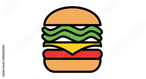 Colorful cartoon hamburger graphic illustration.