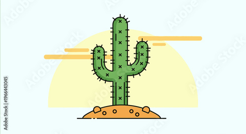 Green cactus plant in desert.