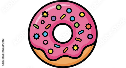 Colorful cartoon donut with sprinkles.