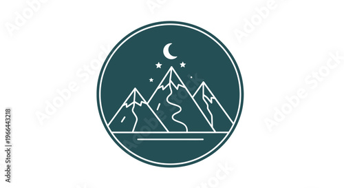 Mountain Landscape Icon with Moon.