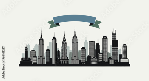 New York City Skyline Silhouette Illustration.