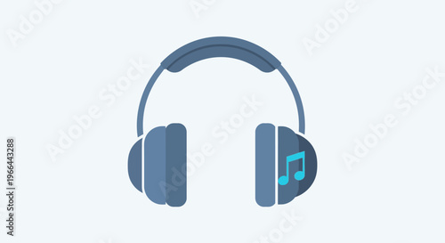 Headphones with music symbol on side.