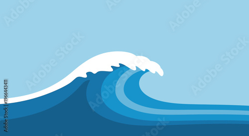 Large Ocean Wave Crashing Blue Water.