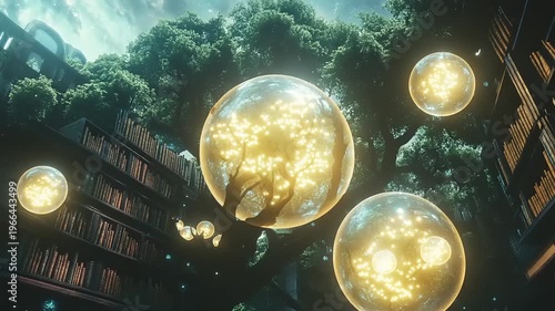 Mysterious Orbs Floating Between Buildings Trees.