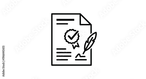 Document with checkmark and quill pen.
