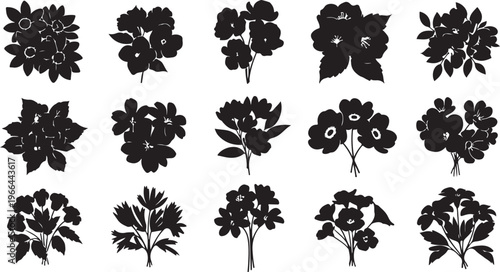 Collection of black floral silhouettes on white background
