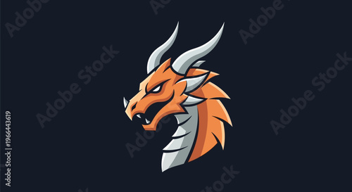 Dragon head with horns and scales.