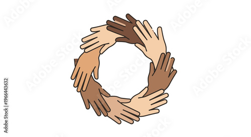 Diverse hands forming a circle together.