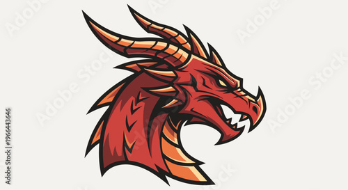 Dragon head with sharp horns and teeth.