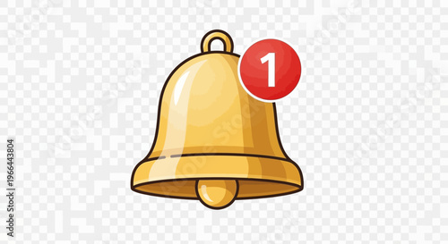 Golden bell with notification symbol.