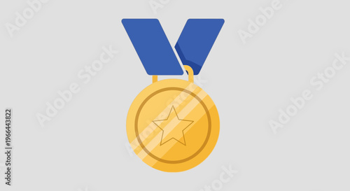 Golden medal with blue ribbon star.