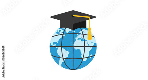 Graduation cap on a globe education.