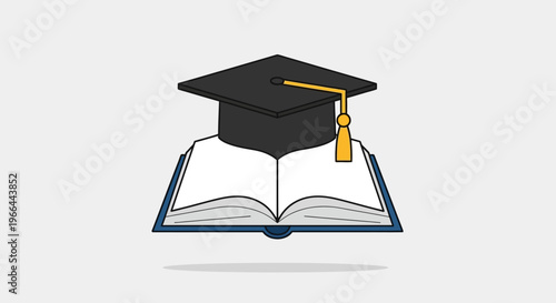 Graduation cap on open book.