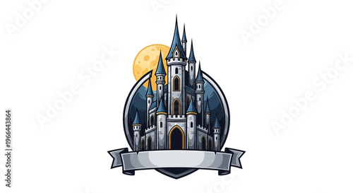 Gray castle with tall spires tower.