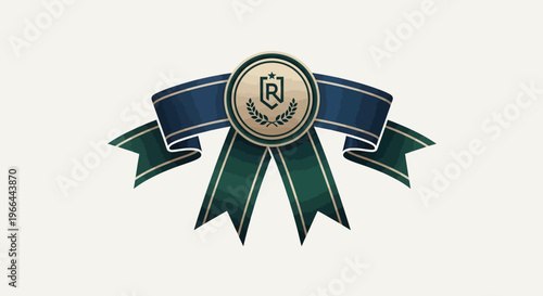 Green and blue award ribbon badge.