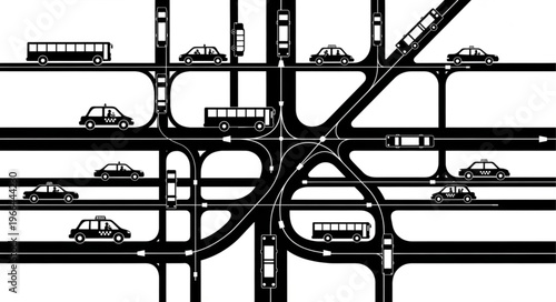Aerial View of a Complex Highway Interchange with Traffic Flow.