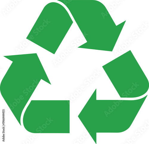 Green universal recycling symbol icon for environmental conservation, waste management, sustainability, eco friendly lifestyle, and global plastic reduction awareness concept.