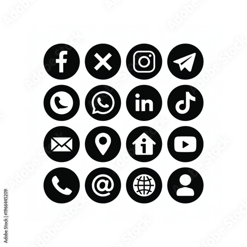 Collection of popular social media and communication app icons in black