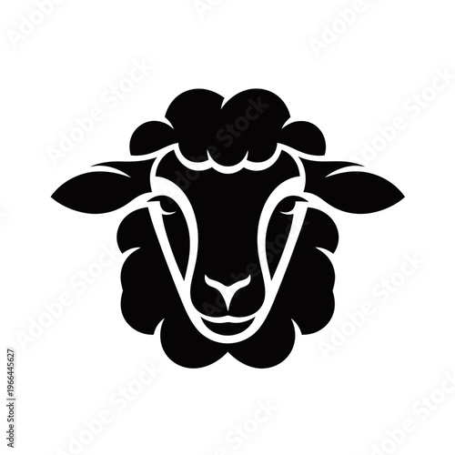 Stylized black silhouette of a sheep's head, facing forward with a minimalist design, isolated on a white background.