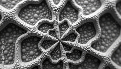 Intricate fractal pattern with organic cellular structure and 3D texture in grayscale tones creating a complex
