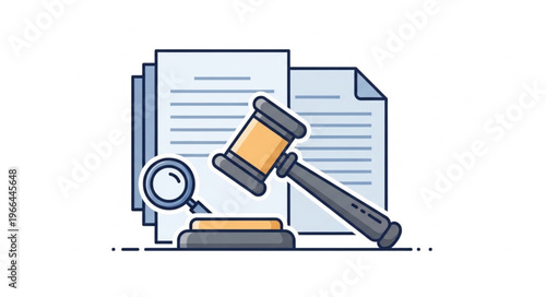 Legal Documents and Gavel - Justice, Law, and Legal Proceedings Illustration.