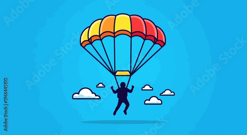 Person jumping with colorful parachute.