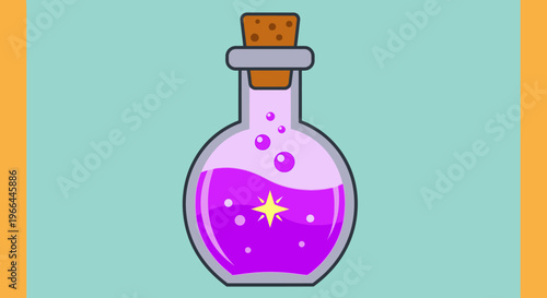 Purple liquid in glass bottle.