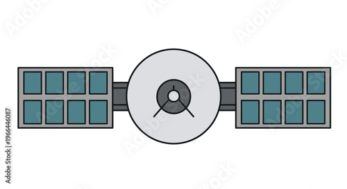 Satellite with solar panels orbiting earth.