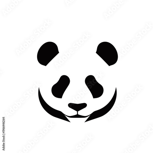 Minimalist black and white illustration of a panda bear's face, featuring its iconic eye patches and ears.