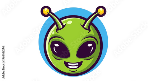 Smiling green alien cartoon character face.