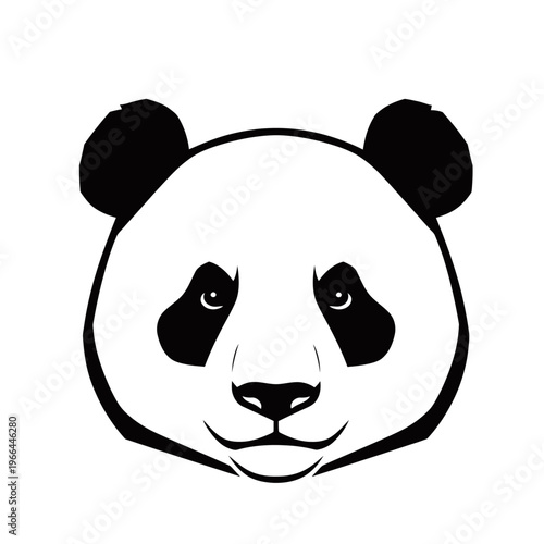 Black and white graphic illustration of a giant panda's head, facing forward with a calm expression.