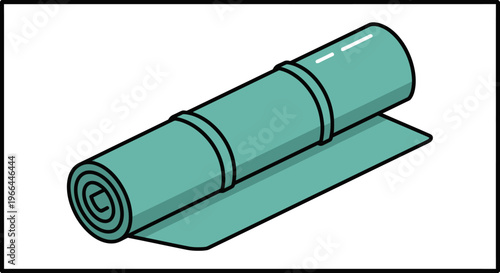Teal yoga mat rolled up tightly.
