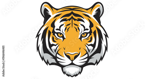 Tiger face with orange and black stripes.