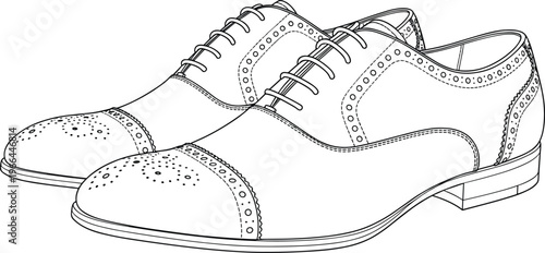 Outline vector illustration of classic mens brogue dress shoes elegant footwear accessory.
