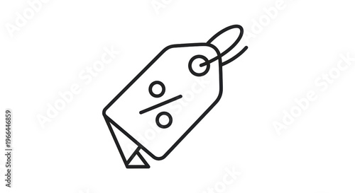 Minimalist price tag icon with percentage symbol, black line art discount label, retail sale and promotion sticker on white background