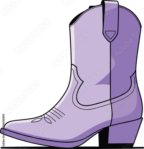 Purple cowboy boot illustration with black outline and western style.