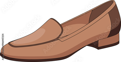 Classic tan leather loafers vector illustration featuring elegant stitching and professional aesthetic.