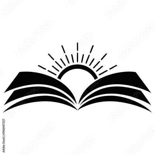 This vector illustration features an open book with a bookmark and white pages, symbolizing a magic tool for education and literature in a library or school design.