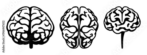 Brain synapse set with solid black icon, white background featuring neurological, neural, medical illustrations with vector and iconography