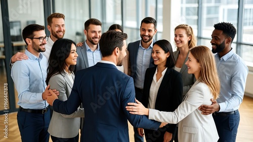 Team collaboration event in modern office space business meeting highlights professional setting