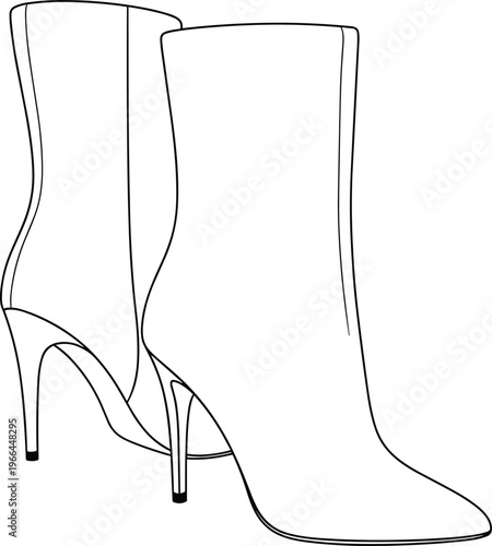 Black outline of high heel boots isolated on transparent background vector line art fashion footwear.