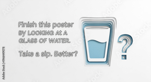Glass of water on a minimalist poster promoting hydration  