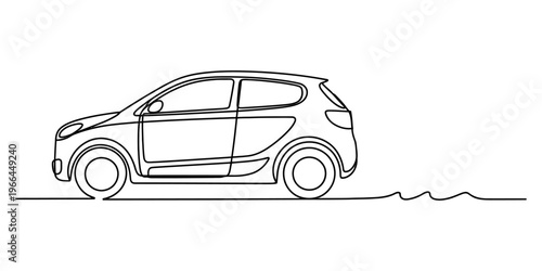 A minimalist single continuous line drawing illustration depicting a compact hatchback car profile Vector, illustration