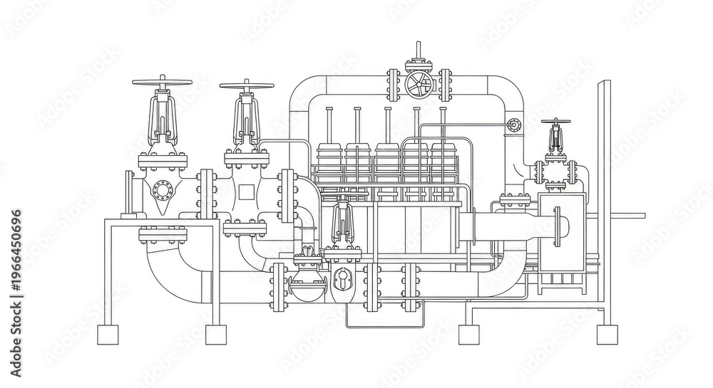 Obraz premium Industrial machinery schematic drawing isolated on white background
