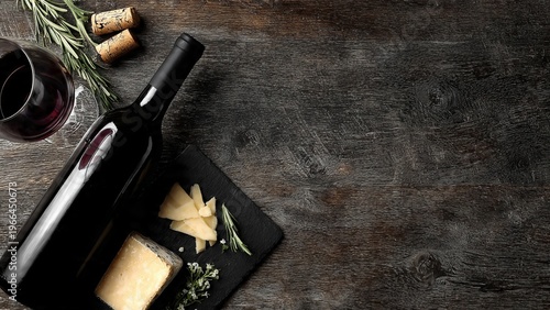 Red Wine and Cheese Pairing on Dark Wooden Table